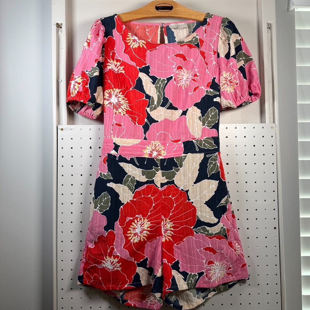 Ann Taylor Loft Romper Women's Size XXS Pink‎ Floral Short Sleeves Round Neck
